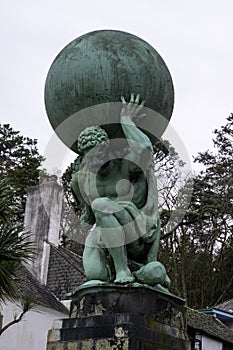 PORTMEIRI, UNITED KINGDOM - Feb 22, 2019: An impressive sculpture of Hercules in Portmeirion