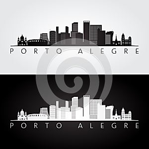 Porto Alegre skyline and landmarks silhouette