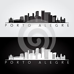 Porto Alegre skyline and landmarks silhouette photo