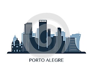 Porto Alegre skyline, monochrome silhouette. photo