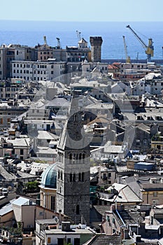 Porto Antico and Old City from viewpoint at Spianata di Castelletto, Genoa, Italy photo