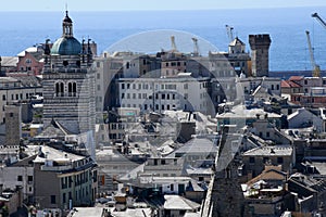 Porto Antico and Old City from viewpoint at Spianata di Castelletto, Genoa, Italy photo