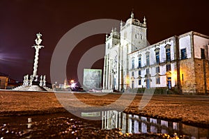 Porto Cathedral facade view, Roman Catholic church, Portugal. Construction around 1110