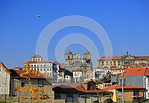 Porto cathedral and house roofs from viewpoint