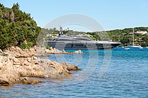 PORTO CERVO, SARDINIA/ITALY - MAY 19 : Luxury yacht leaving Port