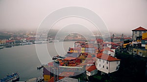 Porto, circa 2018: Panoramic view of the old city of Porto. Portugal, Porto Ribeira`s view. Panorama old city Porto at
