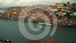 Porto, circa 2018: Panoramic view of the old city of Porto. Portugal, Porto Ribeira`s view. Panorama old city Porto at