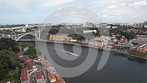 Porto city, bridge and river Douro aerial view
