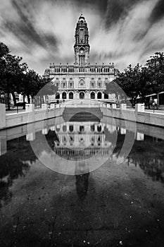 Porto City Hall reflected on water