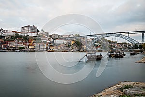 Porto city landscape with the bridge and the cathedral