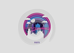 Porto city origami paper vector isolated illustration