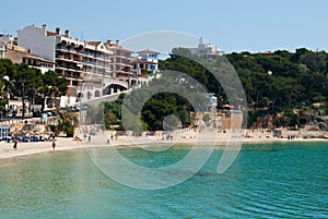 Porto Cristo street and the beach, Majorca, Spain