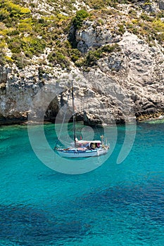 Porto Limnionas beach in Zakynthos island in Greece. Famous touristic destination during summer.
