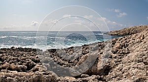 Porto Limnionas rocky beach on west coast of Zakynthos island
