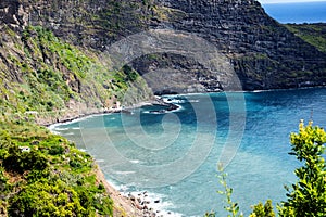 Porto Moniz on the North West Coast where the Mountains in the north of the Island of Madeira meet the Atlantic Ocean