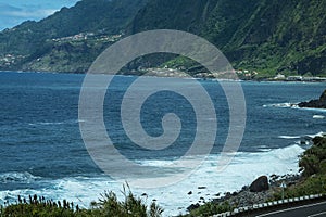 Porto Moniz on the North West Coast where the Mountains in the north of the Island of Madeira meet the Atlantic Ocean