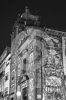 Porto,Portugal-06/02/2020:Capela das Almas,Chapel of Souls,or Santa Catarina`s Chapel,the church of Porto famous for its azulejos