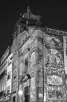 Porto,Portugal-06/02/2020:Capela das Almas,Chapel of Souls,or Santa Catarina`s Chapel,the church of Porto famous for its azulejos