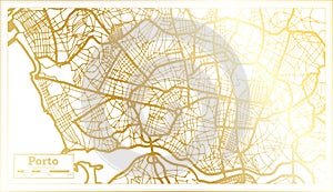 Porto Portugal City Map in Retro Style in Golden Color. Outline Map