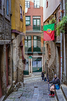 Narrow street in Ribeira area of Porto