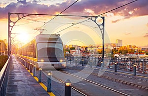 Porto Portugal. Evening sunset panoramic view at the public