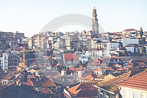 PORTO, PORTUGAL - JANUARY 18,2018: Panorama View on Porto, Duoro River, Ribeira District and Dom Luis Bridge