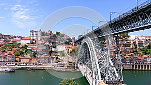 Porto, Portugal. Luis I Bridge spanning the canal from the old city, Douro river