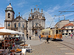 Old trams in the center of Porto, Portugal