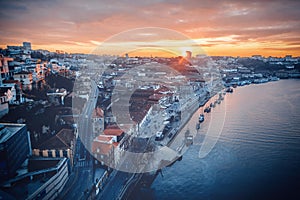 Porto, Portugal old city skyline from across the Douro River, be