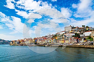 Porto, Portugal, old town cityscape and the Douro River, seen from the Dom Lusi bridge