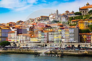 Porto, Portugal, old town cityscape and the Douro River, seen from the Dom Lusi bridge