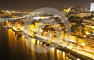 Porto, Portugal old town on the Douro river at night