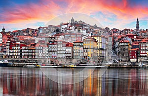 Porto, Portugal old town on the Douro River. Oporto panorama photo