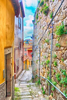 Porto, Portugal old town narrow street view