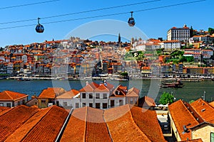 Porto, Portugal old town skyline with orange rooftops on the Douro River