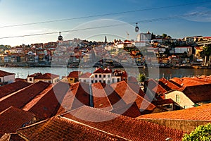 Porto, Portugal old town skyline from vila nova de gaia on the Douro River