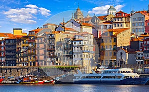 Porto Portugal. Pleasure boats at Douro river. View porto