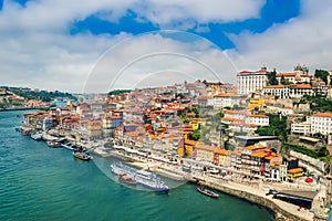 Porto, Portugal: Promenade in Cais de Ribeira along Duoro river in Porto old town