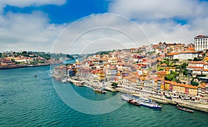 Porto, Portugal: Promenade in Cais de Ribeira along Duoro river in Porto old town