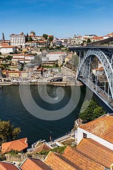 Porto, Portugal - September 13, 2019 - Dom Luis bridge across the Douro River in Porto