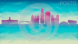 Porto Portugal Skyline Vector City Silhouette. Broken Glass Abstract Geometric Dynamic Textured. Banner Background. Colorful Shape