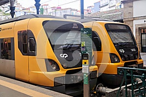 Porto, Portugal - 25.12.2022: Train at Sao Bento Railway Station in Porto city, Portugal