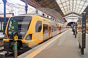 Porto, Portugal - 25.12.2022: Train at Sao Bento Railway Station in Porto city, Portugal