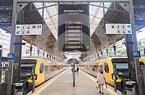 Porto, Portugal - 25.12.2022: Train at Sao Bento Railway Station in Porto city, Portugal