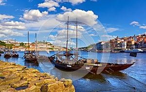 Porto Portugal. Vintage boat with barrel port