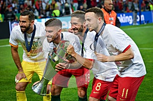 PORTO, PORTUGLAL - June 09, 2019: Football players of the national team of Portugal celebrate victory in the UEFA Nations League