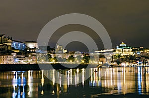 Porto riverside view by night in portugal