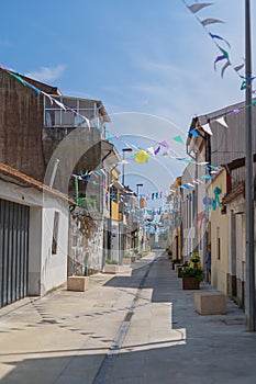 Porto street with San Juan festival flags decorations