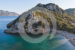 Porto Timoni beach, Agios Georgios, near Afionas village, beautiful landscape, Corfu island, Greece, with turqoise water and sea