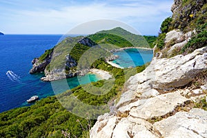 Porto Timoni beach in Corfu, a paradise place with double beach and crystalline water in Corfu Island, Greece, Europe